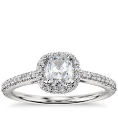 Bague de fiançailles halo de diamants taille coussin en or blanc 14 carats(0,22 carat, poids total)